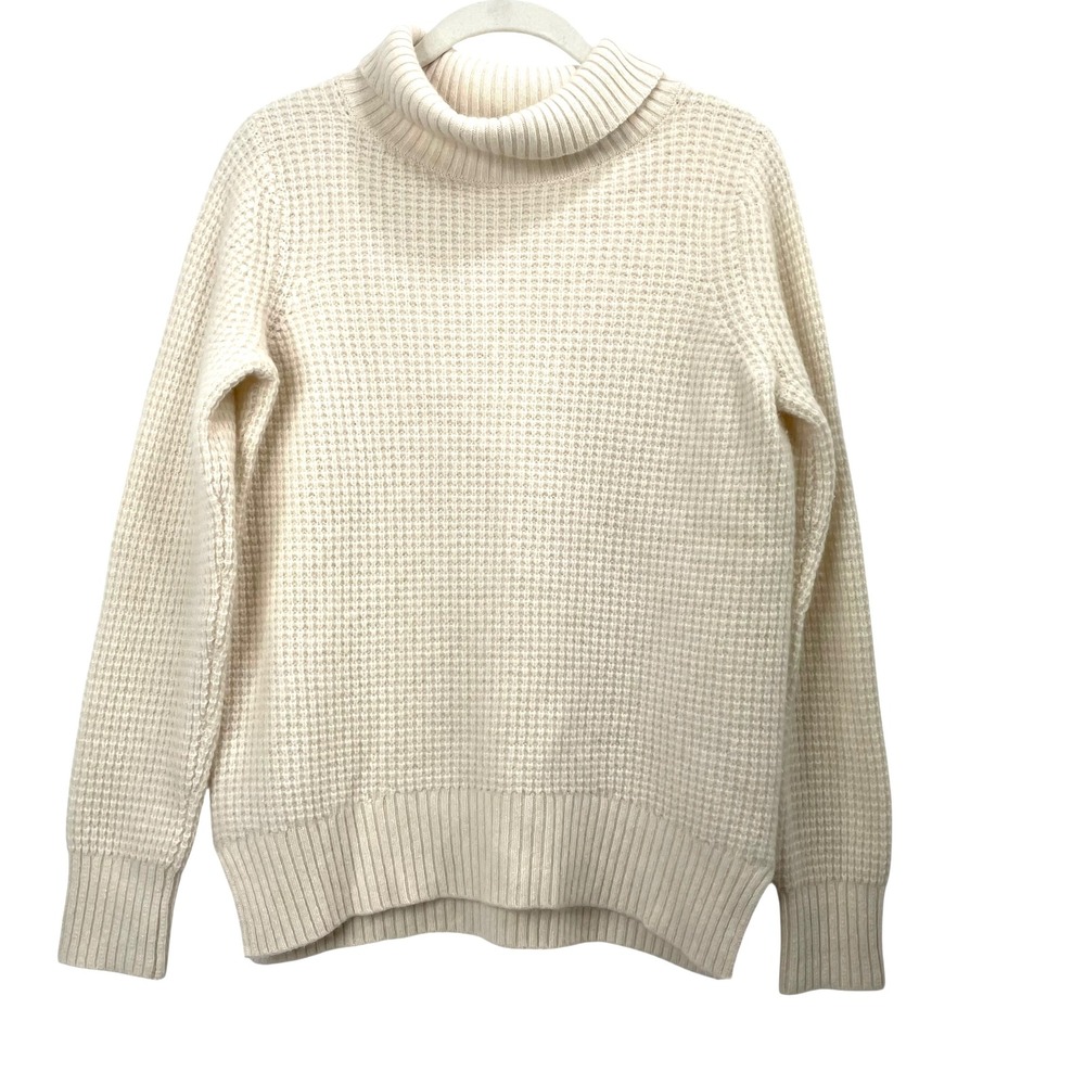 WHITE + WARREN Cashmere Waffle Standneck‎ Sweater Size M creamy white